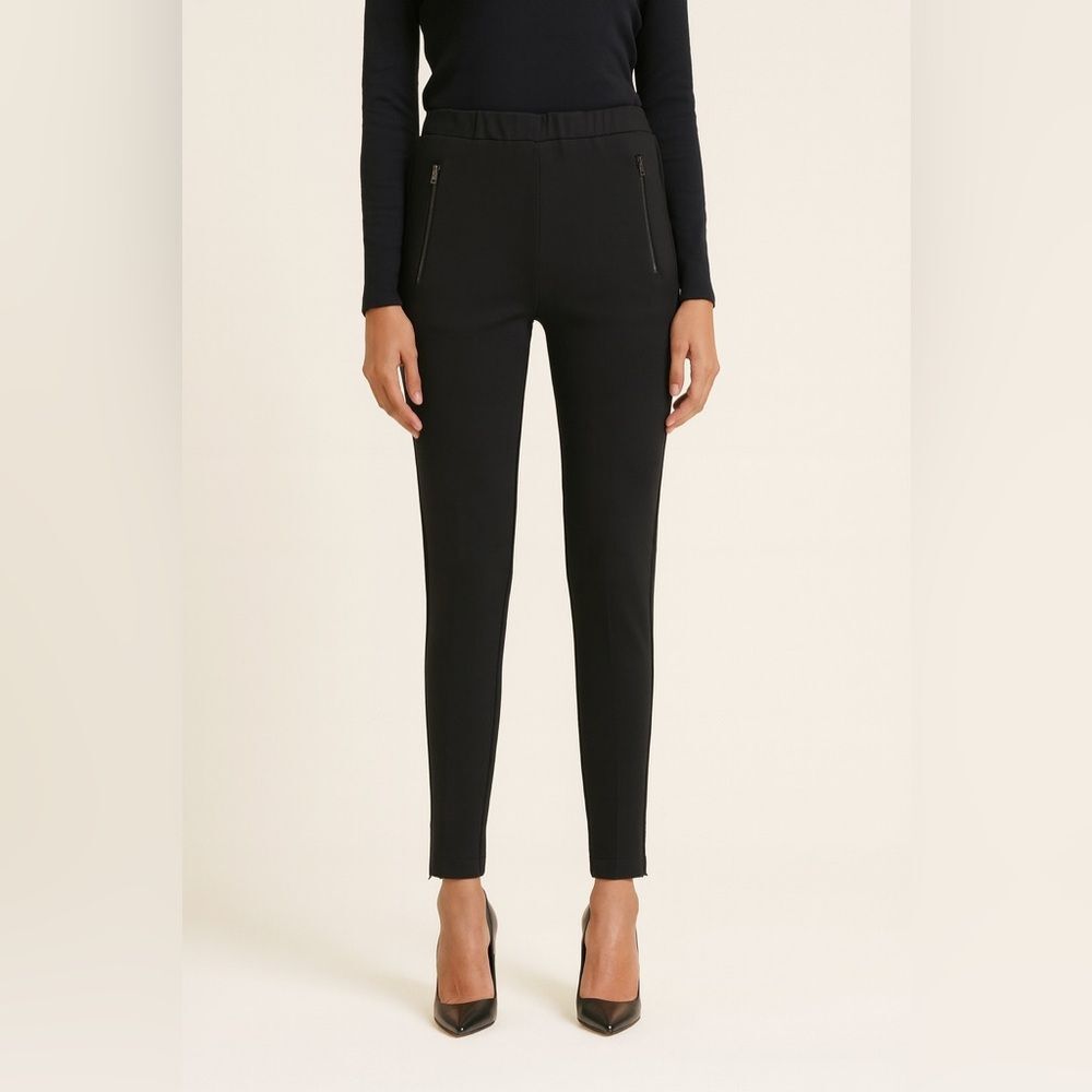 Amanda Uprichard Slim Ponte Pants Ankle Zip Moto Black Size Large